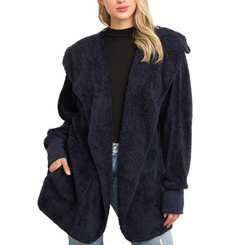 Teddy Jacket Soft Sherpa Open Front Coat-One Size - Picture 1 of 5